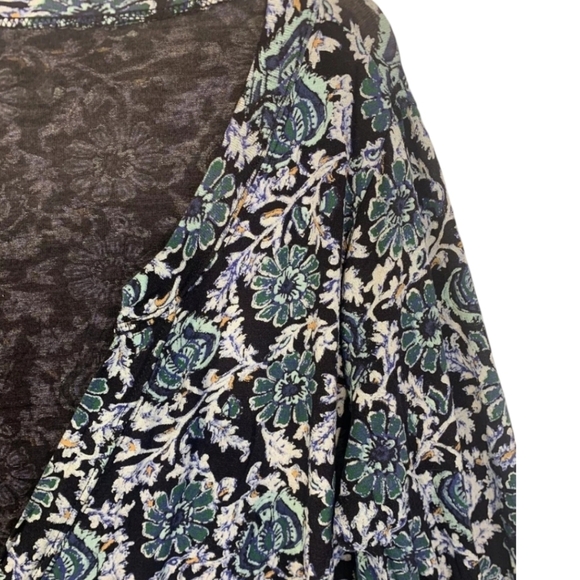 Free People Olivia Jersey Tunic Dress Blue Floral Plunging V-neck Ruffled Hem SM - Picture 6 of 15